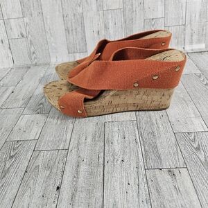 Lucky Brand LK Miller Orange Cork Wedge Heel Sandals Size 9.5 M